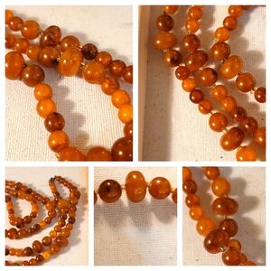 Vtg AMBER 44" NECKLACE  egg yolk OPAQUE HONEY & RED genuine TESTED